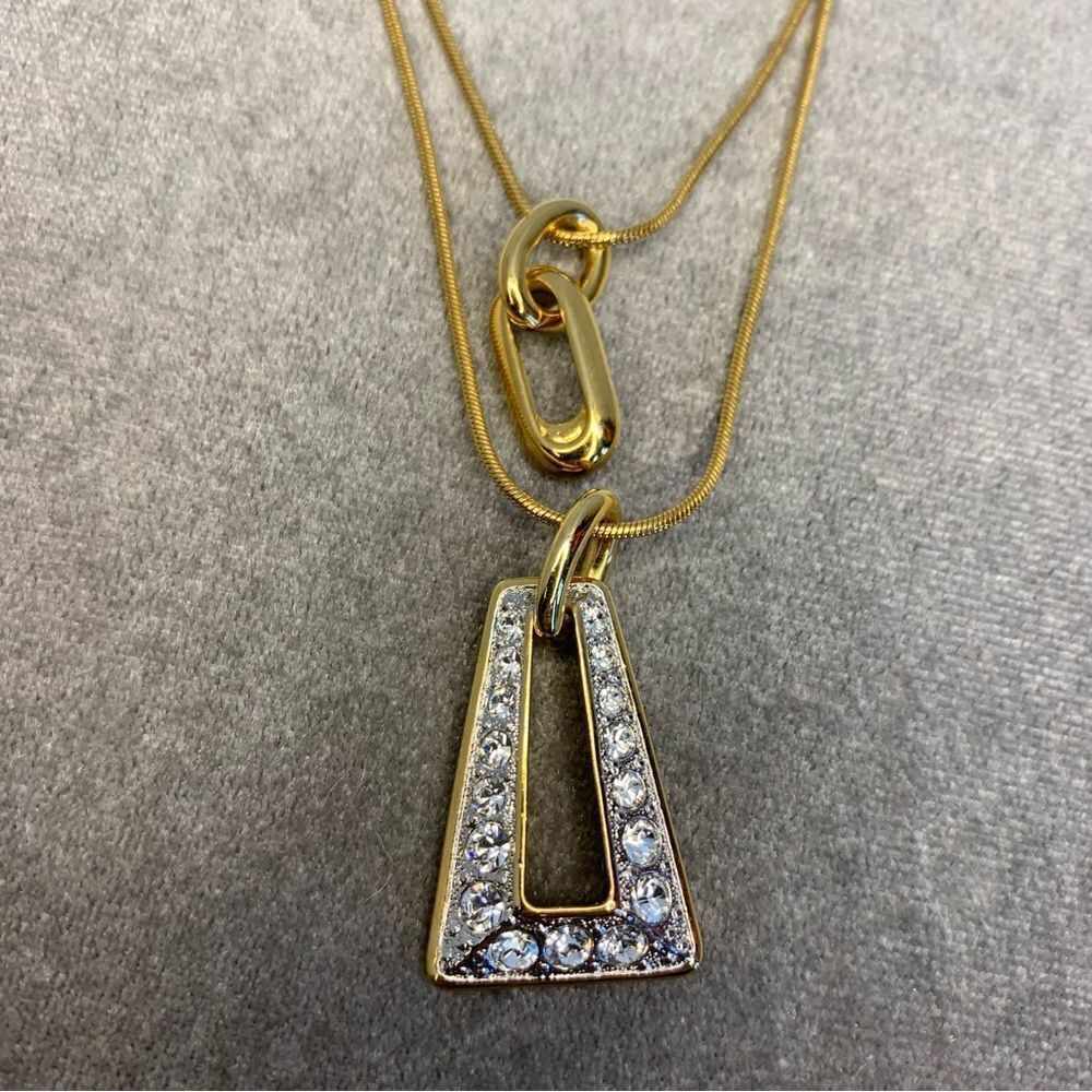 BUTLER vintage goldtone Crystal Rhinestone double stranded layered necklace